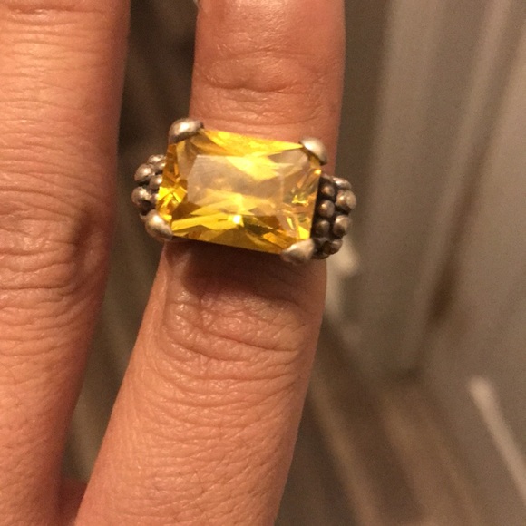 Sterling Thailand yellow glass ring size 5 - Picture 12 of 15